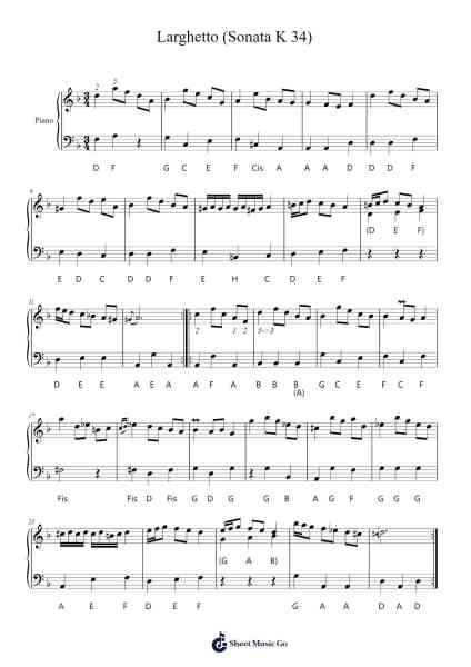 Sonata in D Minor, K. 34, Larghetto Sheet Music by Domenico Scarlatti-Arr.Malclaude