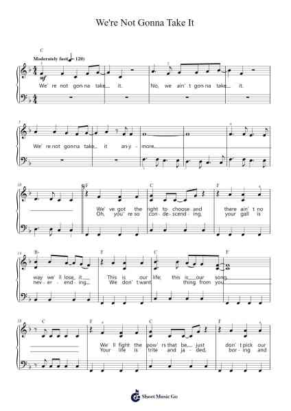We're Not Gonna Take It Sheet Music by Twisted Sister-Arr.Joejosh Demptout