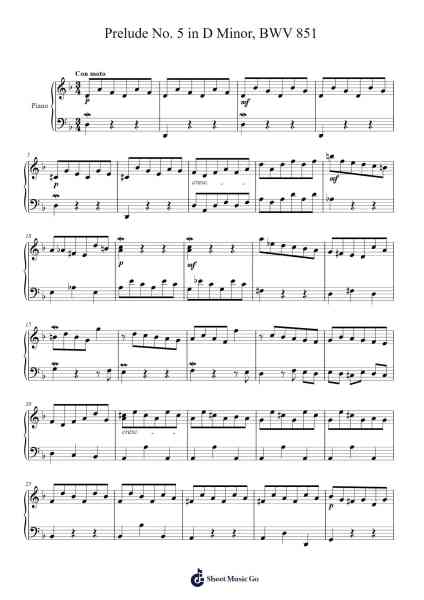 Prelude No. 5 in D Minor, BWV 851 Sheet Music by Johann Sebastian Bach-Arr.Jillcke