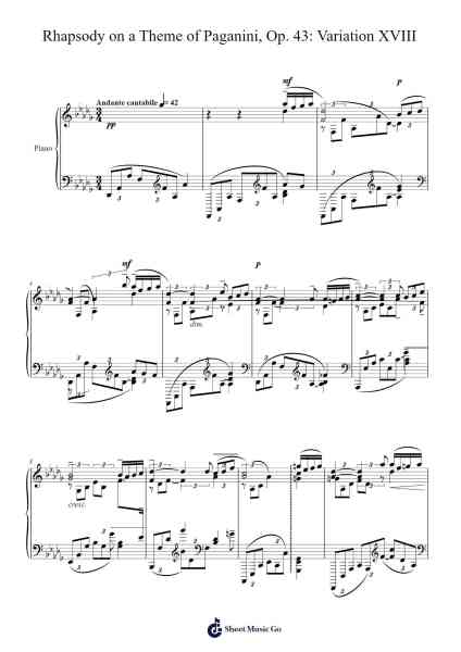 Rhapsody on a Theme of Paganini, Op. 43: Variation XVIII Sheet Music by Sergei Rachmaninoff-Arr.Canzel