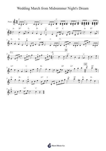 Wedding March from Midsummer Night's Dream Sheet Music by Felix Mendelssohn-Arr.Bulwatt Beergrant
