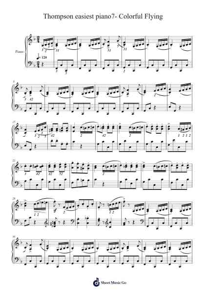 Thompson easiest piano7- Colorful Flying Sheet Music by John Thompson-Arr.Jorthodore Adegee