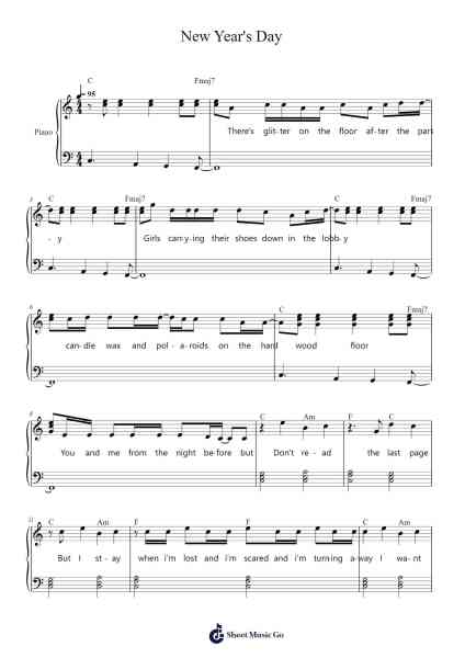 New Year's Day Sheet Music by Taylor Swift-Arr.Blansid Pashaw