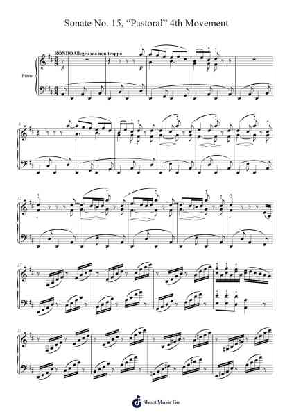 Sonata No. 15 in D Major, Op. 28 "Pastoral": IV. Rondo. Allegro ma non troppo Sheet Music by Ludwig van Beethoven-Arr.Curwilde Perwin