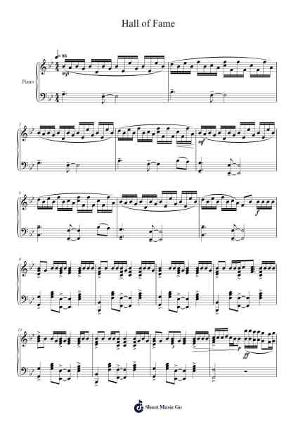 Hall of Fame Sheet Music by The Script-Arr.Scripla Brookfe