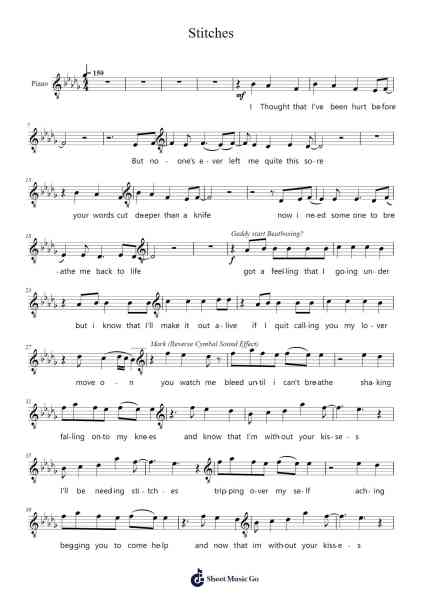 Stitches Sheet Music by Shawn Mendes-Arr.Egbeau