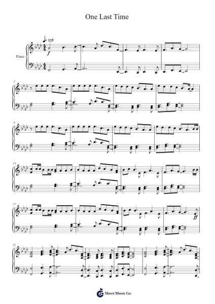 One Last Time Sheet Music by Ariana Grande-Arr.Wattkeith Louichild