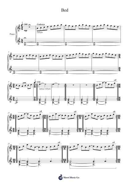 Bed Sheet Music by Philip Glass-Arr.Cotrene Dilkim