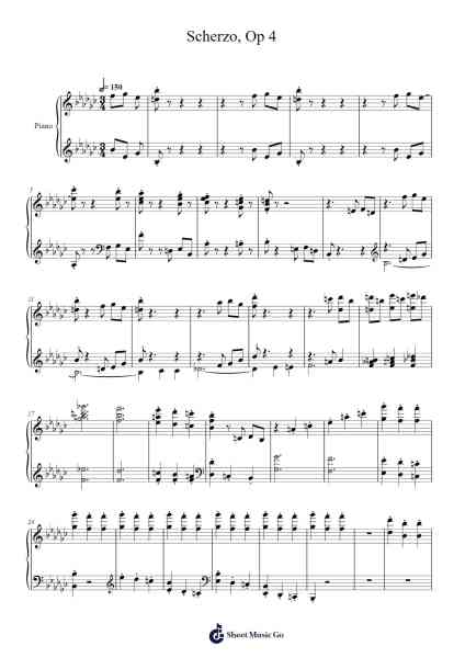 Scherzo in E-flat minor, Op. 4 Sheet Music by Johannes Brahms-Arr.Bautab