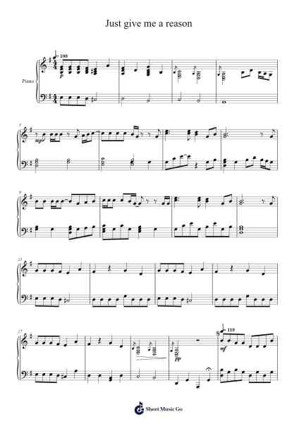 Just give me a reason Sheet Music by P!nk-Arr.Reedthey Zeway
