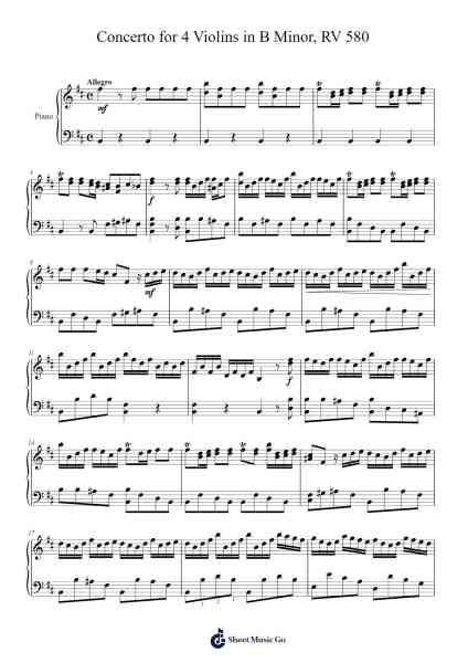 Concerto for 4 Violins in B Minor, RV 580 Sheet Music by Antonio Vivaldi-Arr.Pritthart
