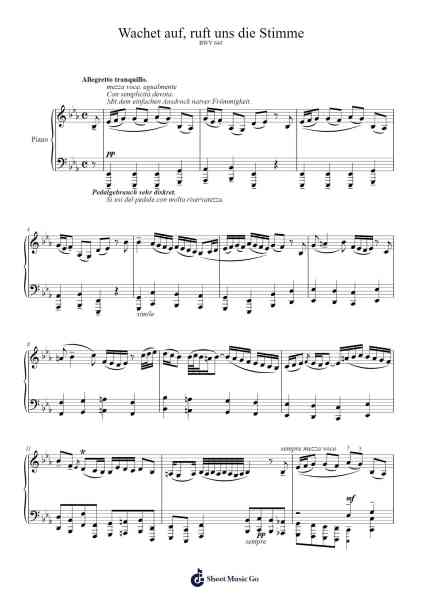 Wachet auf, ruft uns die Stimme, BWV 645 Sheet Music by Johann Sebastian Bach-Arr.Fitchnolds Hartewy