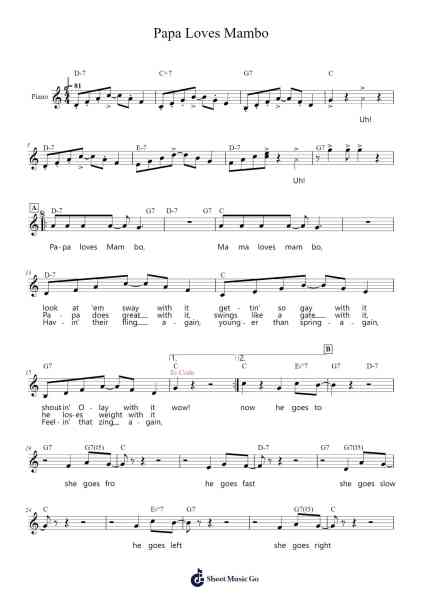 Papa Loves Mambo Sheet Music by Al Hoffman/Dick Manning/Bix Reichner-Arr.Wildeke Jefbeth