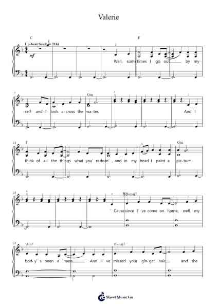 Valerie Musica per pianoforte di Glee Cast - Arr.Nelbroad Wenpril