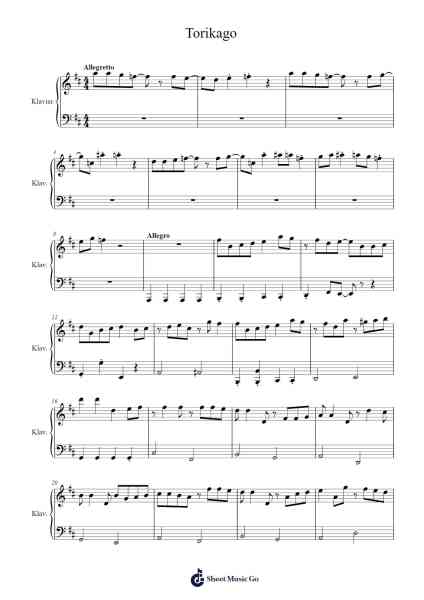 Torikago Sheet Music by Misc Cartoons-Arr.Cisgrey