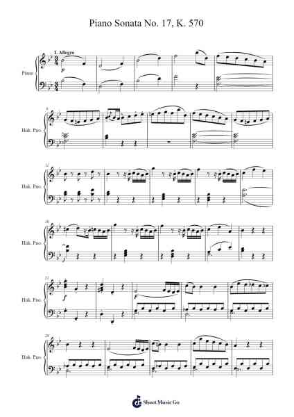 Piano Sonata No. 17 in B-Flat Major, K. 570 Sheet Music by Wolfgang Amadeus Mozart-Arr.Faithevice