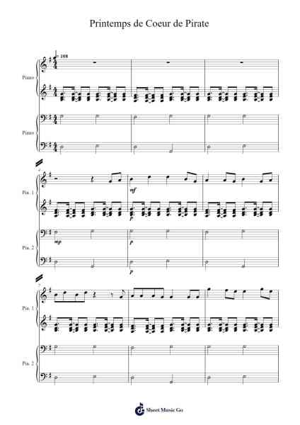 Printemps de Coeur de Pirate Sheet Music by Coeur de Pirate-Arr.Galsnick Theothew
