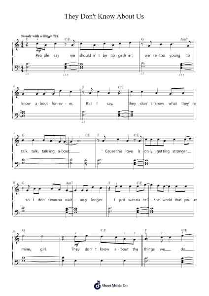 They Don't Know About Us Sheet Music by One Direction-Arr.Earlfay Joyceraine
