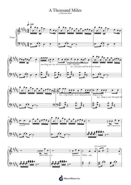 A Thousand Miles Sheet Music by undefined-Arr.Sherrah Birroll
