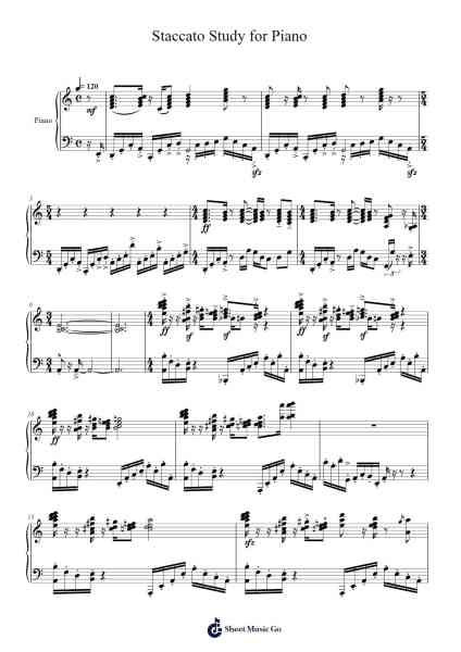 Staccato Study for Piano Sheet Music by 21st ccentury boy-Arr.Calthel Chafra