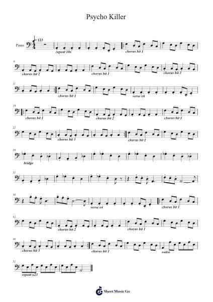 Psycho Killer Sheet Music by Talking Heads-Arr.Branbart