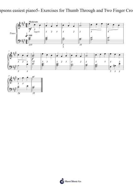 Thompsons easiest piano5- Exercises for Thumb Through and Two Finger Crossing Sheet Music by John Thompson-Arr.Fieldbing