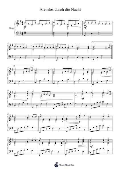 Atemlos durch die Nacht Sheet Music by Helene Fischer-Arr.Brookecher Nicksie