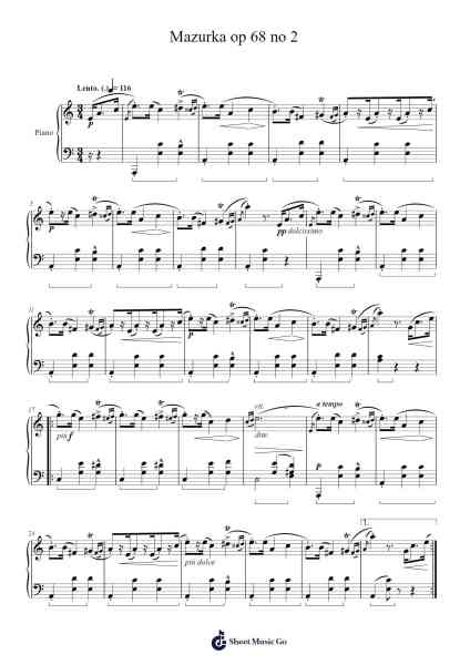 Mazurka in A Minor, Op. 68, No. 2 Sheet Music by Frédéric Chopin-Arr.Dwightharte Phijoyce
