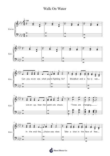 Walk On Water Sheet Music by 30 Seconds to Mars-Arr.Kepnia Lilbohm