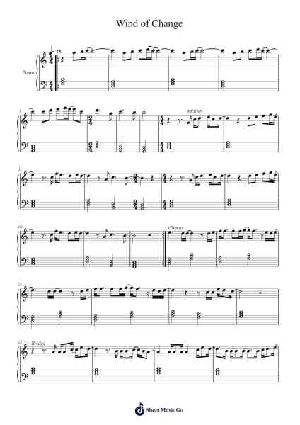 Wind of Change Musica per pianoforte di undefined - Arr.Wattkeith Louichild