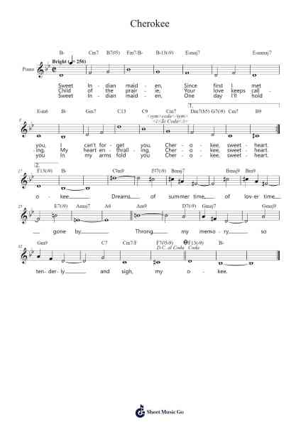 Cherokee Sheet Music by Ray Noble-Arr.Regfer