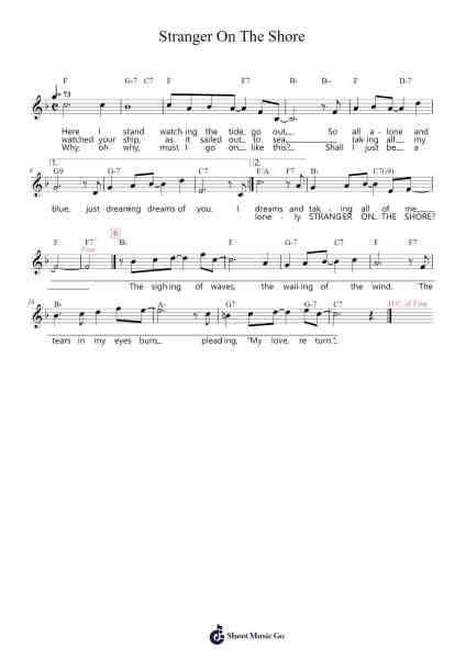 Stranger On The Shore Sheet Music by Acker Bilk-Arr.Lhous Veholmes