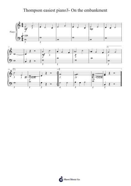 Thompson easiest piano3- On the embankment Sheet Music by John Thompson-Arr.Vicnick Hoodpy