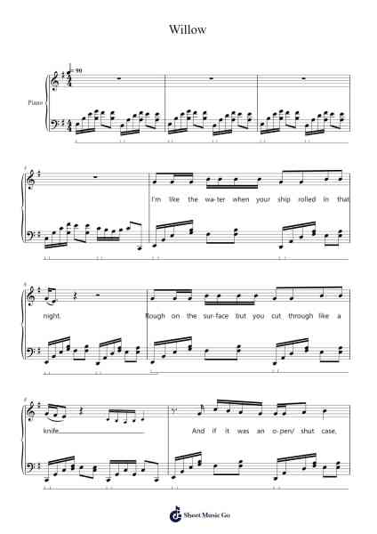 Willow Sheet Music by Taylor Swift-Arr.Tessliz