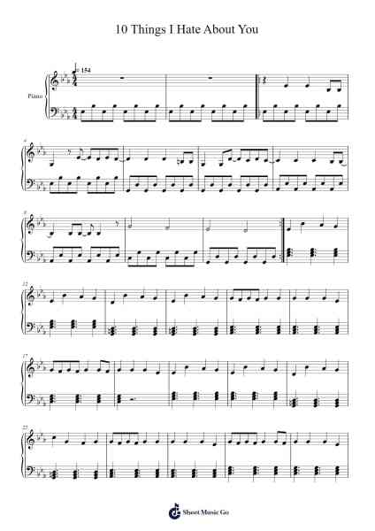 10 Things I Hate About You Sheet Music by Leah Kate-Arr.Alruth