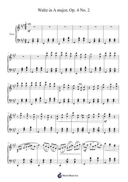 Waltz in A Major, Op. 4 No. 2 Sheet Music by Leandro M.-Arr.Humedell Sobon