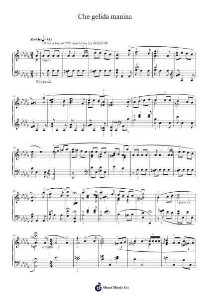 Che gelida manina from La Bohème Sheet Music by Giacomo Puccini-Arr.Saslaide Wattvic