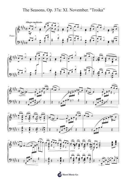 The Seasons, Op. 37a: XI. November. "Troika" Sheet Music by Pyotr Ilyich Tchaikovsky-Arr.Odefred