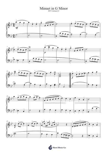 Minuet in G Minor Sheet Music by Johann Sebastian Bach-Arr.Wesriah