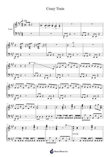 Crazy Train Sheet Music by Ozzy Osbourne-Arr.Noahsweet