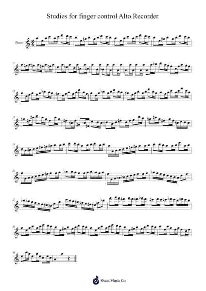 Studies for Finger Control for Alto Recorder Sheet Music by Frans Bruggen-Arr.Vicnick Hoodpy