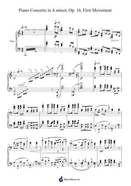 Piano Concerto in A Minor, Op. 16: I. Allegro molto moderato Sheet Music by Edvard Grieg-Arr.Pumens Faulkgrant