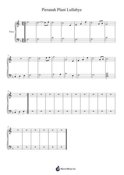 Pirranah Plant Lullabye Sheet Music by -Arr.Huxdia