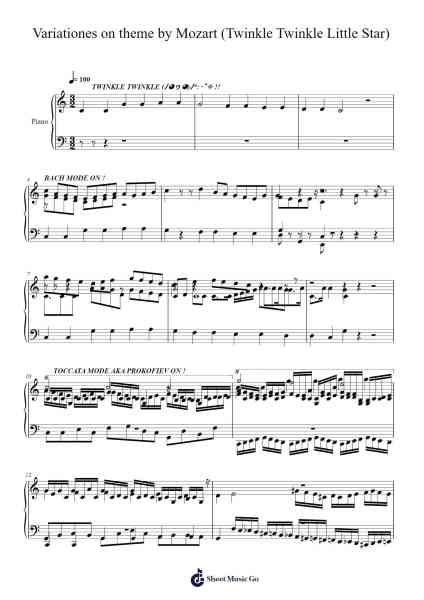 Variationes on theme by Mozart (Twinkle Twinkle Little Star) Sheet Music by Cucer Tudor-Arr.Vefrank Graseph