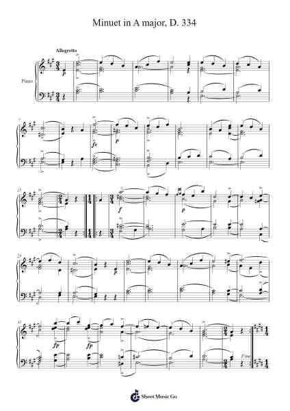 Minuet in A Major, D. 334 Sheet Music by Franz Schubert-Arr.Sailshead Verborn