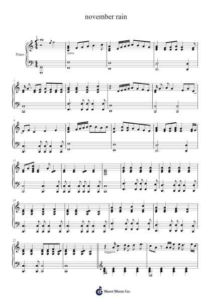 november rain Sheet Music by Guns N' Roses-Arr.Bunjoan Payley