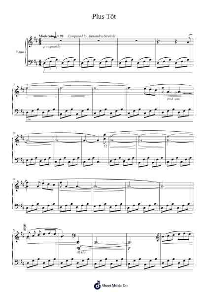 Plus Tot Sheet Music by Alexandra Streliski-Arr.Deanlay Dulsnow
