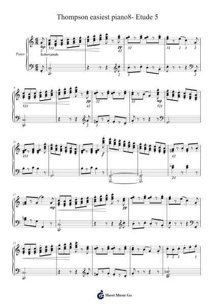 Thompson easiest piano8- Etude 5 Sheet Music by John Thompson-Arr.Bumie Dorion
