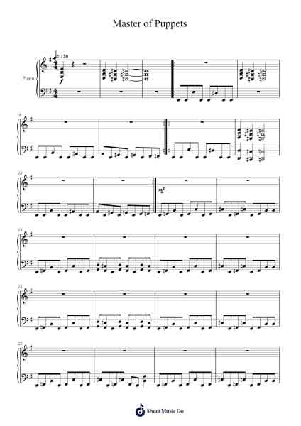 Master of Puppets Sheet Music by Metallica-Arr.Chamcarr Cherbard