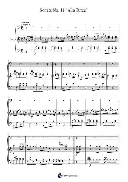 Sonata No. 11 in A Major, K. 331: III. Alla Turca - Allegretto Sheet Music by Wolfgang Amadeus Mozart-Arr.Gardi Clairero